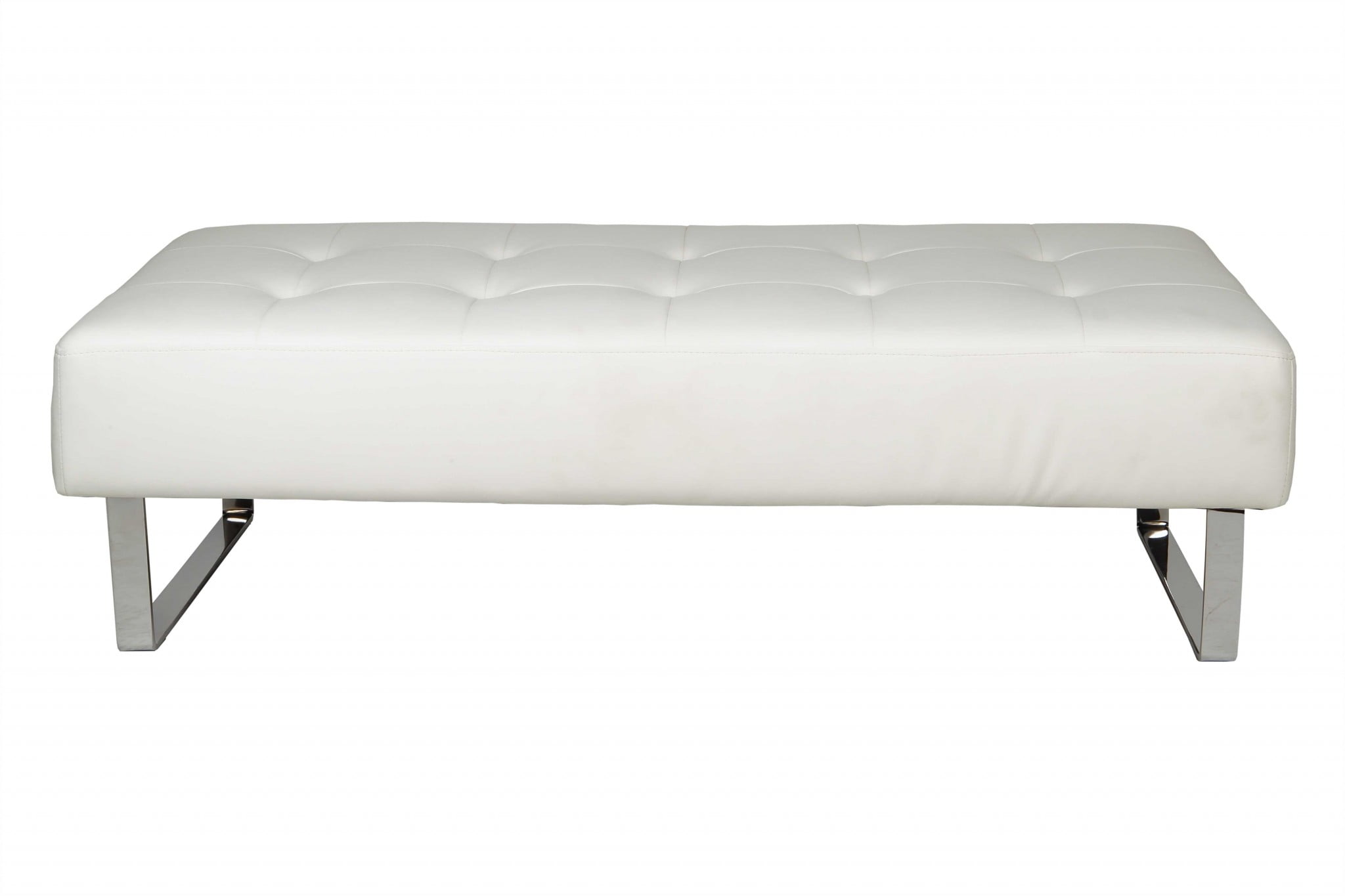 52" White Faux Leather Backless Metal Bench