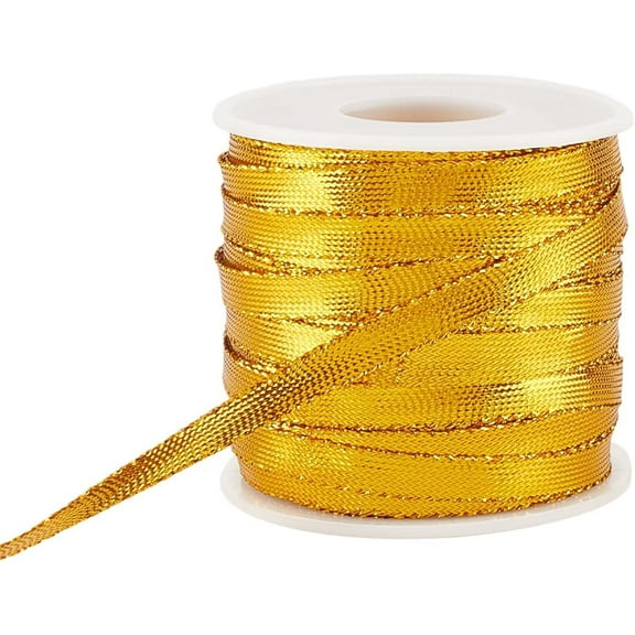52 Yards Gold Metallic String 0.3 Inch Nylon Sparkle Dreadlock Braiding Hiphop Hair Tie Beading Tinsel Edge Twine Cord with Plastic Spool for DIY Craft Jewelry Making Ornament Gift Wrapping Gold