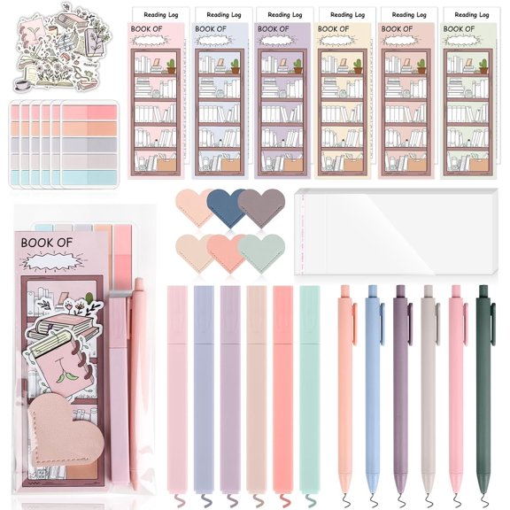 52 count Aesthetic Book Annotation Kit 6 Pastel Highlighters and Gel Pens Reading List Bookmarks Sticky Notes Index Tabs Stickers  Pages Self-Adhesive Bag for Book Lovers Gifts Book Accessories