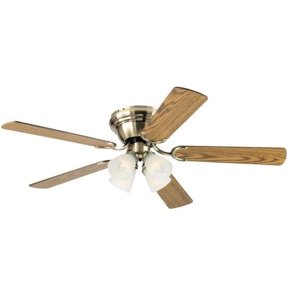 52 in. Ceiling Fan with Dimmable LED Light Fixture Antique Brass Finish Reversible Blades Oak & Walnut Frosted Ribbed Glass