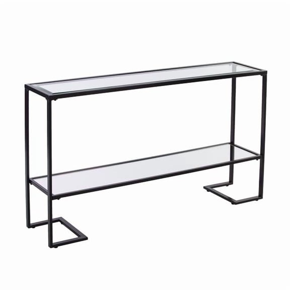 52 in. Glass Mirrored Frame Console Table with Storage, Clear & Black