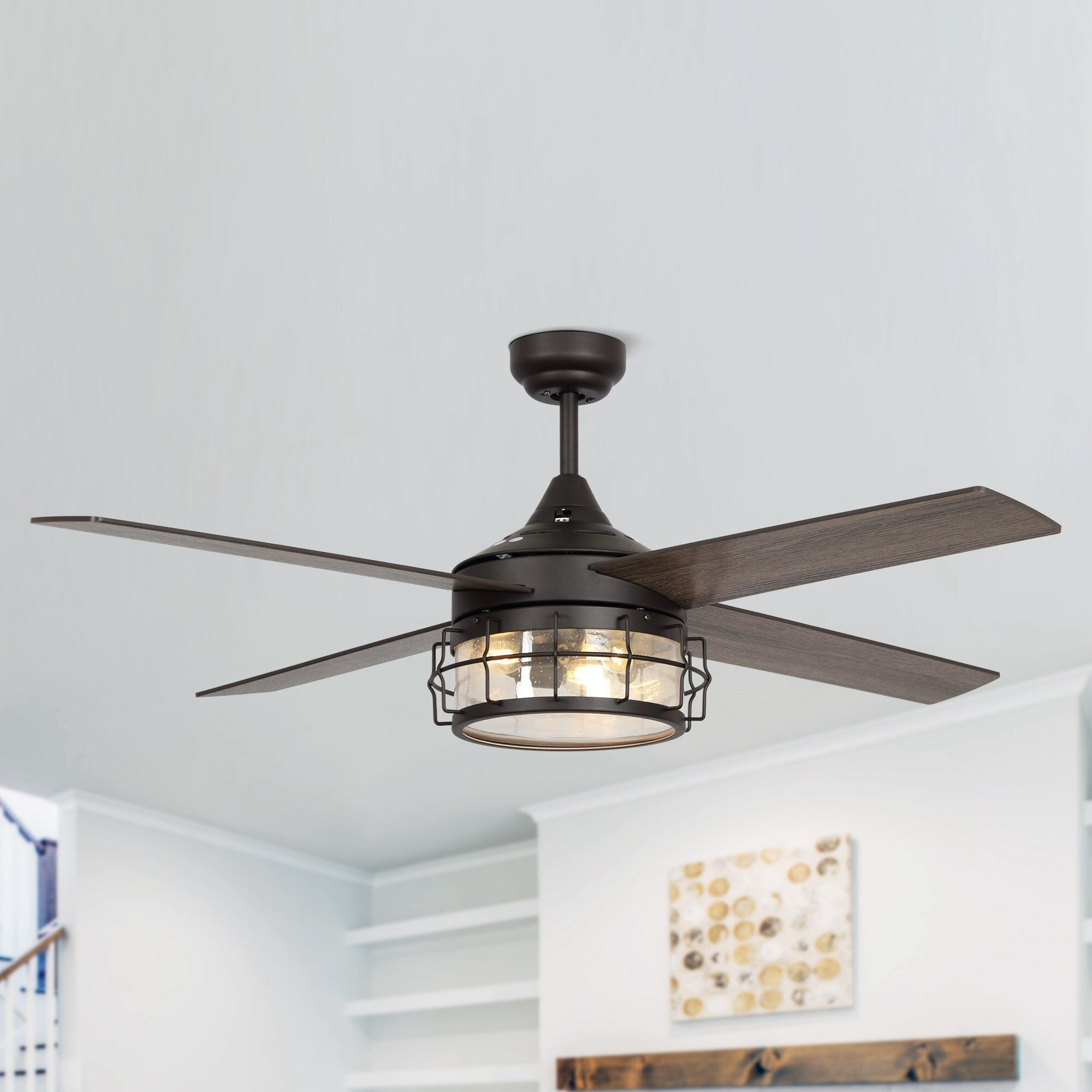 52-Inch Oil-Rubbed Bronze Industrial Ceiling Fan with Light and Remote