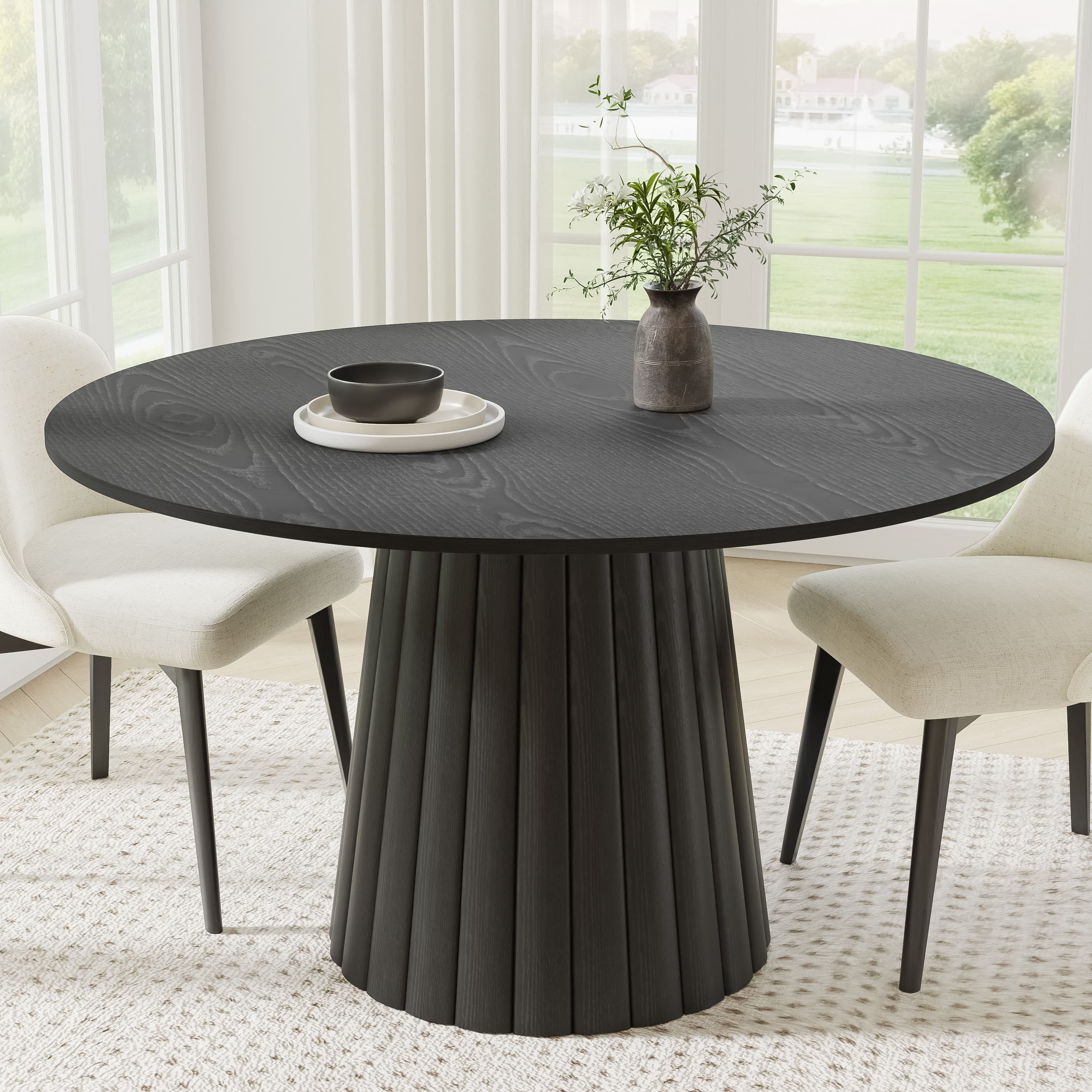 Dovelina 52 in. Solid Wood Black Round Dining Table - Rustic Elegance and Craftsmanship ...