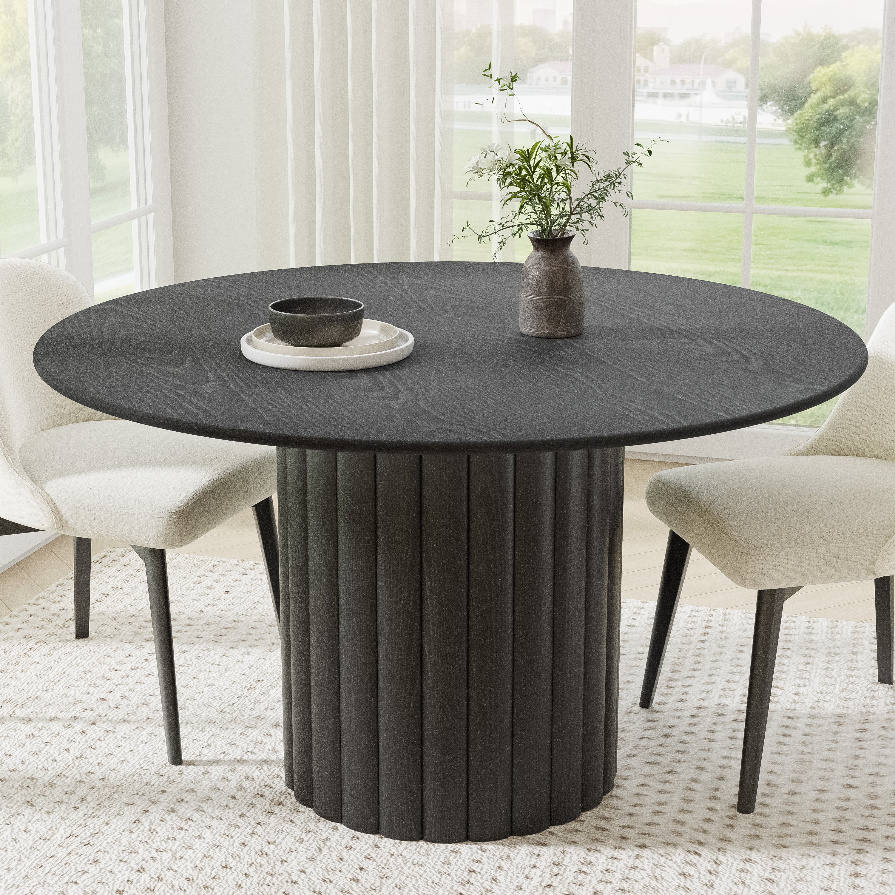 52 in. Soild Wood Black Dining Table Round Kitchen Table - Walmart.com