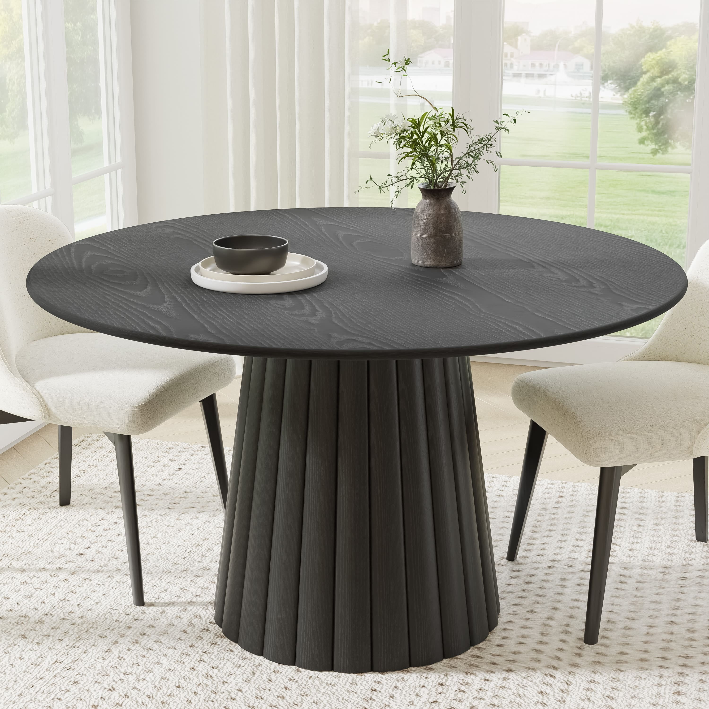 52 in. Soild Wood Black Dining Table Round Kitchen Table - Walmart.com