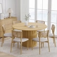 thumbnail image 1 of 52 in. Soild Wood Natural Oak Dining Table Round Kitchen Table, 1 of 6