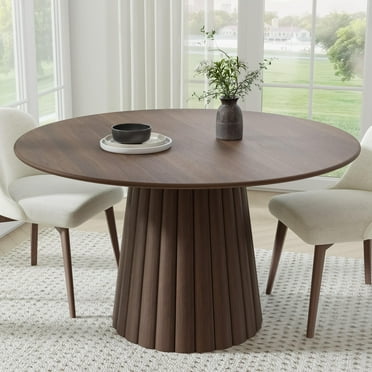 52 in. Soild Wood Walnut Dining Table Round Kitchen Table