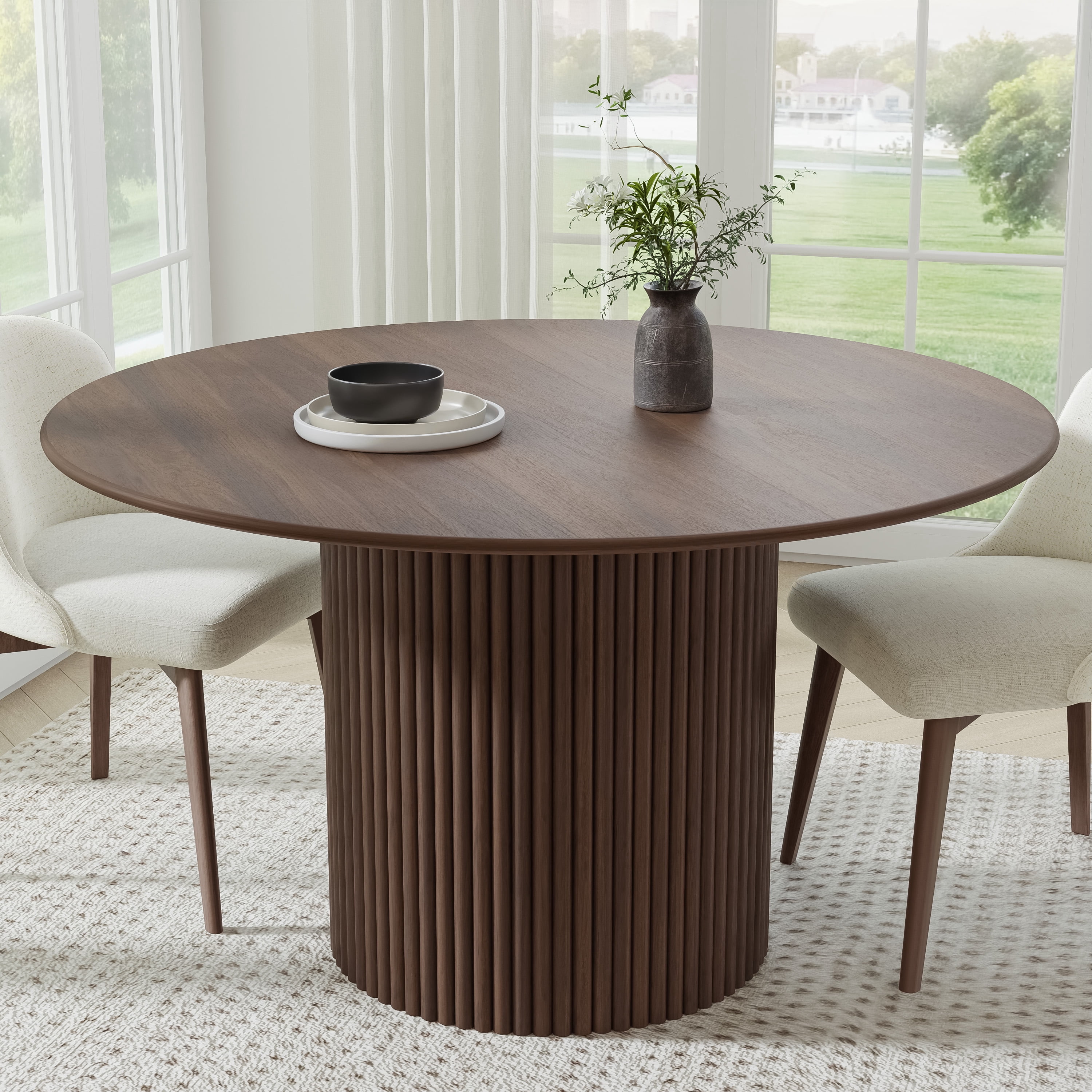 52 in. Soild Wood Walnut Dining Table Round Kitchen Table