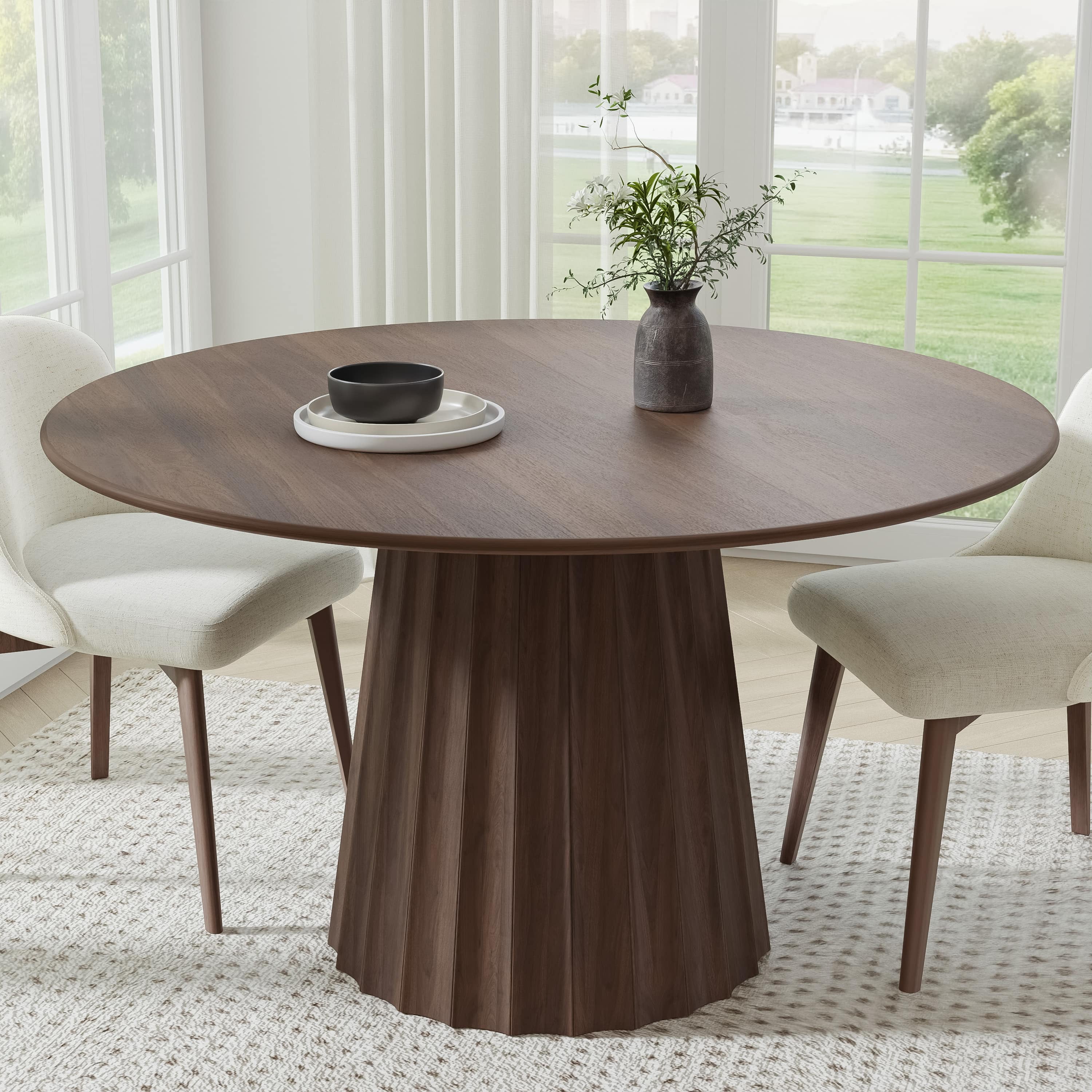 52 in. Soild Wood Walnut Dining Table Round Kitchen Table