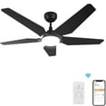 thumbnail image 1 of 52 inch Black 5 Blades Smart Ceiling Fan with Remote and Dim LED Light for Indoor Home Office, 1 of 8