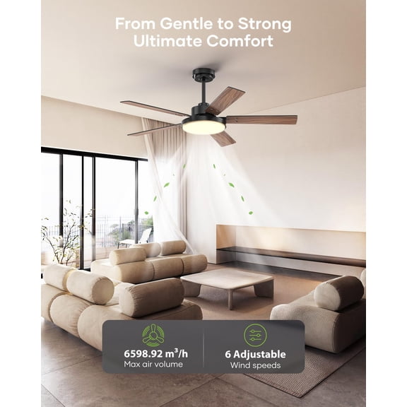 52 inch Ceiling fan with Light and Remote/APP Control, 3CCT, Quiet DC ...