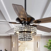 Modern 52 inch Ceiling Fan with 4 Lights Remote Control Crystal Chandelier Fan, Black