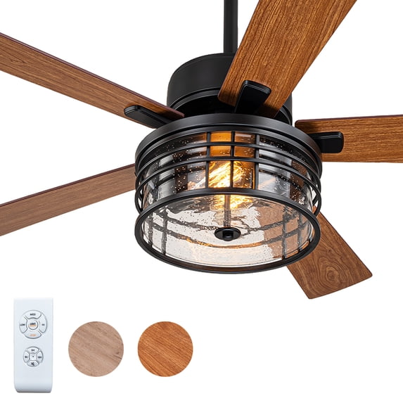 52 inch Ceiling Fan with Caged Light and Remote, Dual Finish Blades
