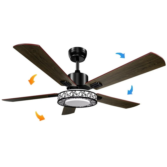 52 inch Ceiling Fan with Light, Remote Control Reverse Airflow 5 Blade Wood Home Fan, 6 Speeds Silent Motor, Extendable Mounting Indoor