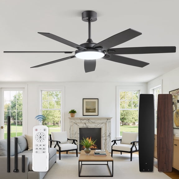 Lokivas 62in Ceiling Fan with Light and Remote Control, Reversible DC Motor with 6 Speeds, Dual Finish Blades for Bedroom Living Room, Black