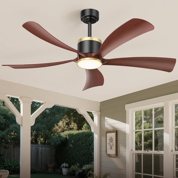 BLNAN 52" Ceiling Fan with Light and Remote Control - 6 Speed,Reverse Airflow,5 Wood Blade, LED Bulb, Timer for Bedroom Kitchen Living Room