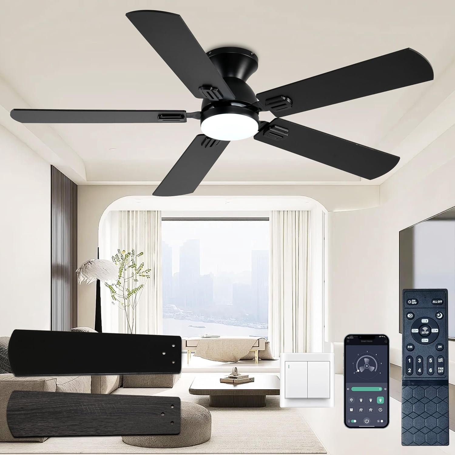 Black Ceiling Fan With Light Flush Mountnull
