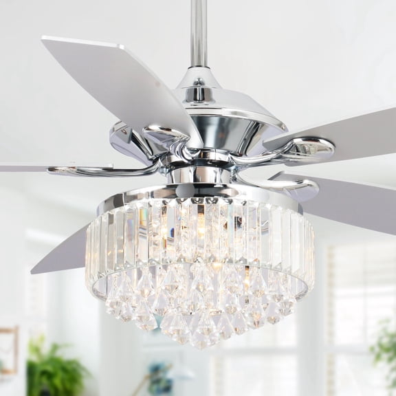 Parrot Uncle 52 inch Modern Crystal Ceiling Fan with Remote, Chrome Chandelier Ceiling Fan