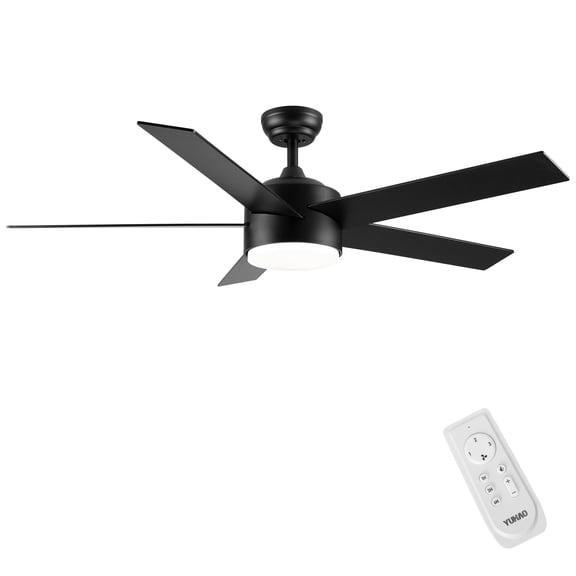 52 inch Indoor 5 Plywood Black Ceiling Fan with Light, Matte Black Ceiling Fan with 3-Speed Remote Control, 3000K-6000K LED Light, ETL Listed for Living Room, Bedroom