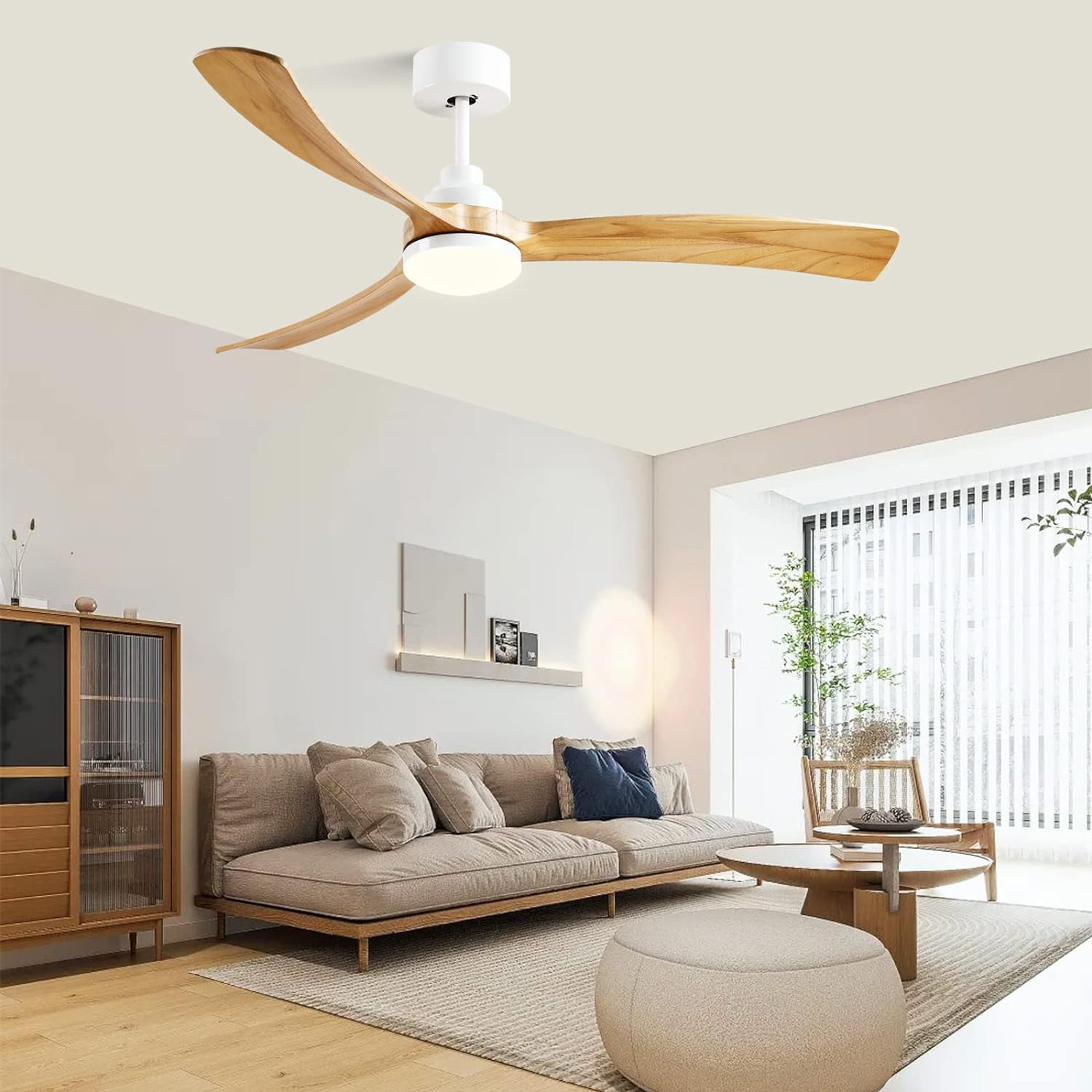52 inch Large Ceiling Fan with Lights Remote Control Indoor Wood