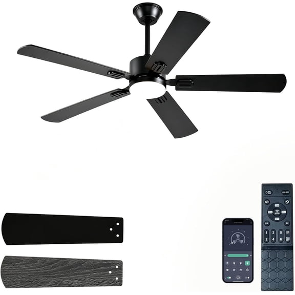 52 inch Modern Ceiling Fans with Lights APP/Remote Control, Low Profile Reversible 6 Speeds Ceiling Fan Light for Indoor/Outdoor Patio Bedroom Living Room,Black