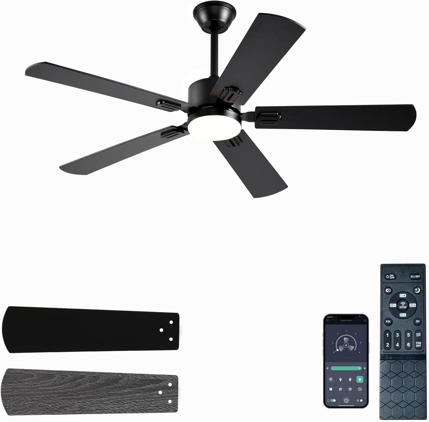 VONLUCE 52-inch Modern Ceiling Fan With LED Light And Remote Control, 3 - View #9