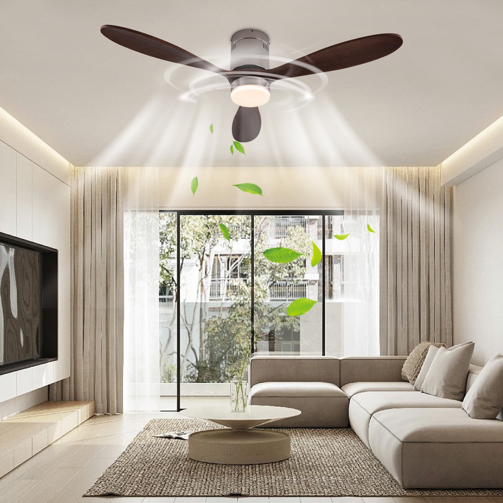 52 inch Modern Indoor Ceiling Fan Light with Remote Control, 3Color 3 Blades Dimmable 6Speed