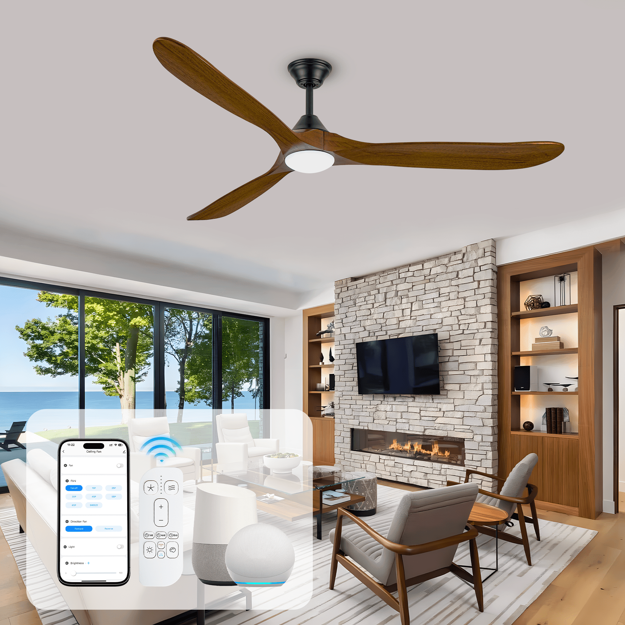 60 Inch Outdoor Ceiling Fans For Patios With Lights, Odern Farhouse Ceiling Fan With Reote 6