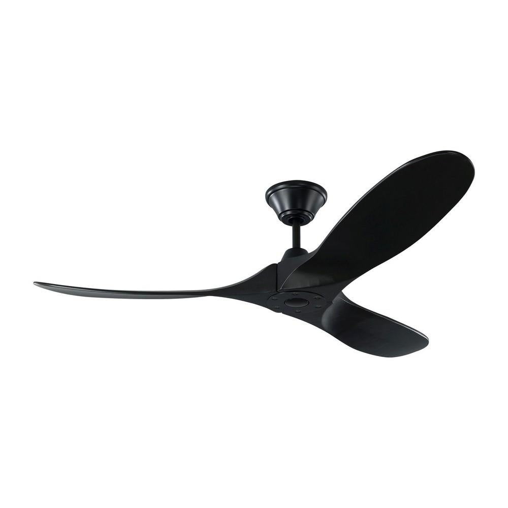 Matte Black 52" Solid Wood 3-Blade Ceiling Fan with Remote