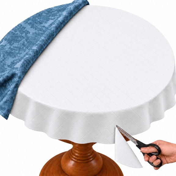 52 inch Round Embossed Vinyl Cut to Size Dining Table Pad Protector with Flannel Backing