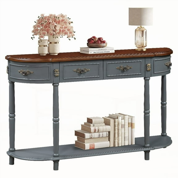 52 inch Sofa Table with Storage - Mid Century Farmhouse Style|Fluted & Smooth