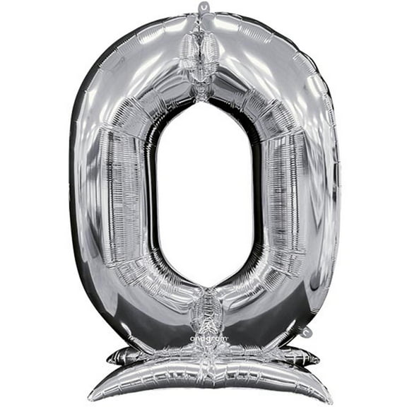 52 inch Stand-Up Numberz 0 - Silver (Air-Fill Only) Foil Mylar Balloon - Party Supplies Decorations