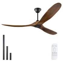 52 inch Wood Ceiling Fan No Light, Remote Control 1/4/8H Timer, 6 Speed Quiet Reversible DC Motor