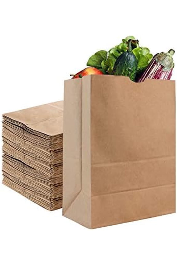52 lb Kraft Brown Paper Bags (50 Count) – Bulk Large Grocery Bags for Shopping