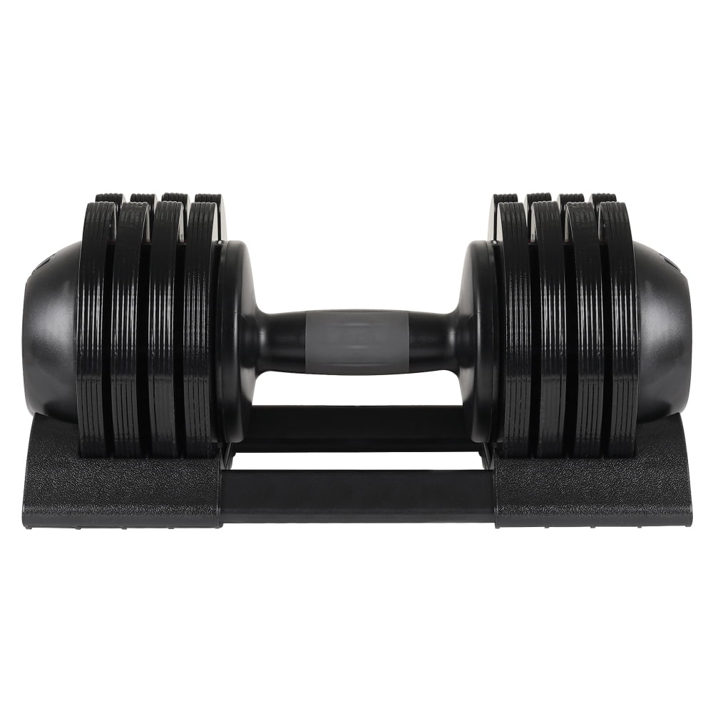52 lbs Adjustable Dumbbell, Rubber-Coated Steel Weight with 5 Weight Settings, Black, for Home Gym Strength Training