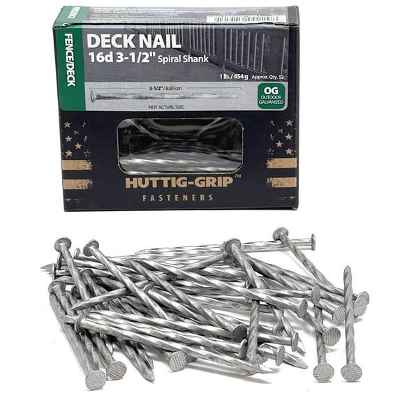 52 pcs Huttig-Grip 3-1/2 in Wood Fence Deck Nails 16d Outdoor Galvanized - 1 lb
