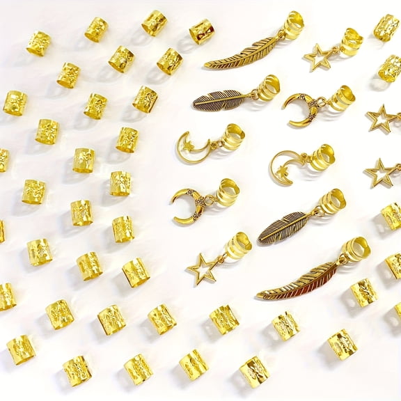 52 pcs Vintage Alloy Hairpin Set–Bohemian Messy Bun Accessories with Star, Leaf, Feather&Moon Charms, Gold Engraved, for Fishtail/Dutch Braid&Women’s Hairstyling