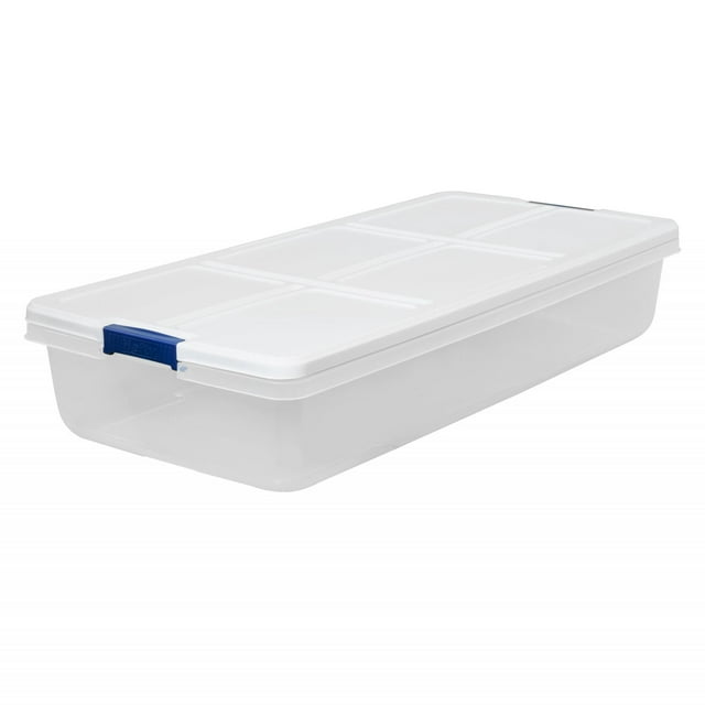 52-qt Hefty Latched Storage Bin, White Lid with Blue Handles