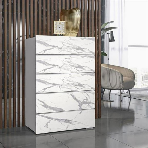 52 x 31 x 19 in. Nina Chest, White & Grey Marble