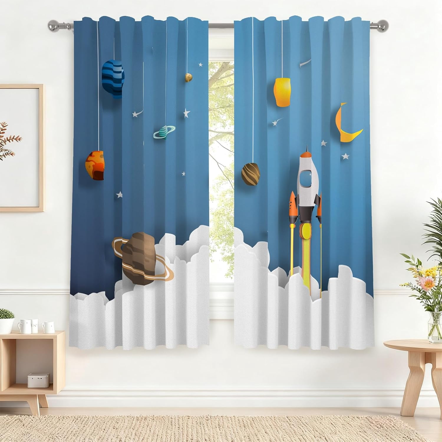 52 x 63 Inch Solar System Kids Boys Bedroom Curtains Cartoon Outer ...