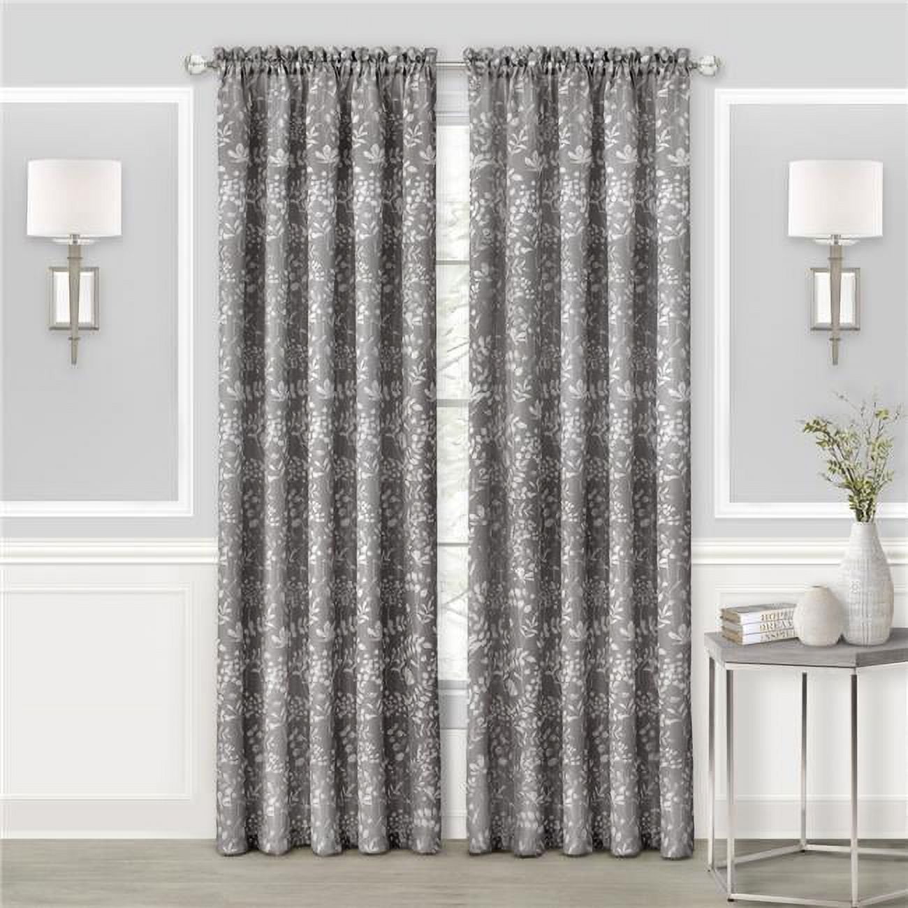 Charlotte Gray Floral Rod Pocket Curtain Panel, 52x84