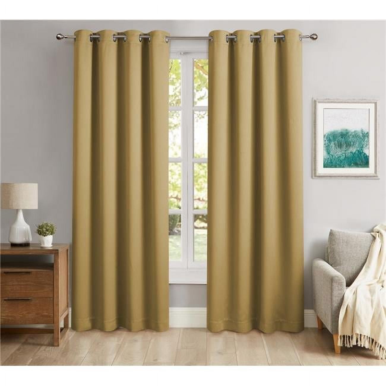 Gold Polyester Blackout Grommet Curtains, 52" x 96"