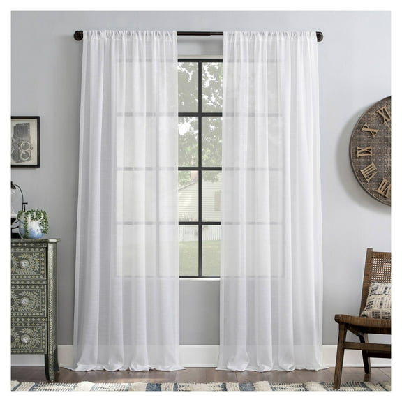 52"x63" Light Filtering Slub Textured Linen Blend Curtain Panel White: Modern Rod Pocket Linen Curtain