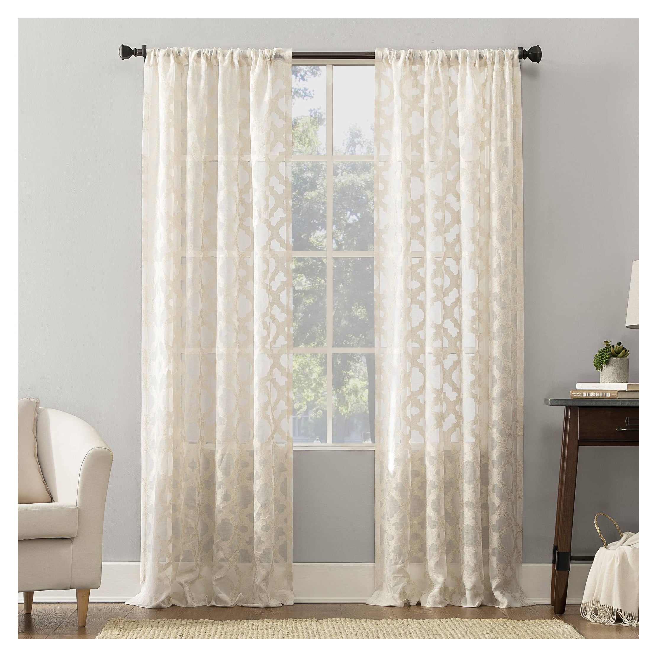 52"x63" Sheer Yvette Trellis Jacquard Rod Pocket Curtain Panel Cream