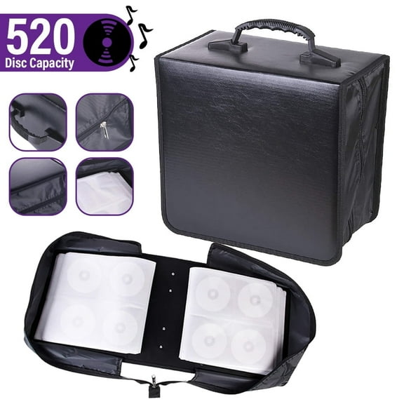 520 Capacity DVD Wallet,Kepeak Large Storage Holder Binder Leather Black CD Carry Case Bag Protective Zipper