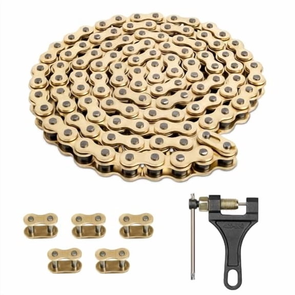 520 Gold Motorcycle Chain 110 Links with Chain Breaker, 520 Drive Bike Roller Chain with 5 Master Links