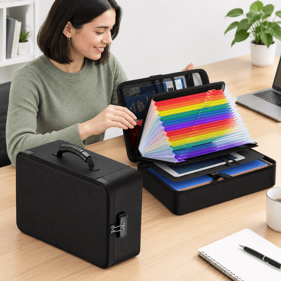 5200℉ Document Box With 25 Pockets Accordion File Folder