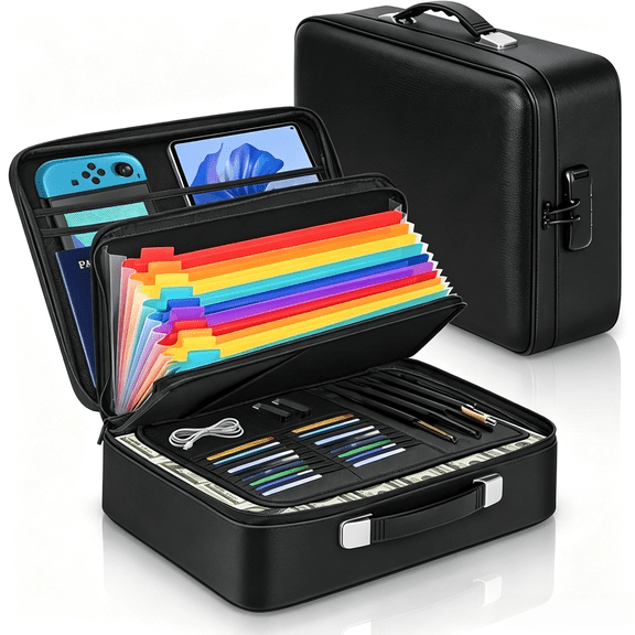 5200F Fireproof Document Box with Lock, Hard Fireproof Waterproof Box Creative Hard-Shell Design Fireproof Safe Box Document Organizer for Important Documents Certificates Laptop Passports Black