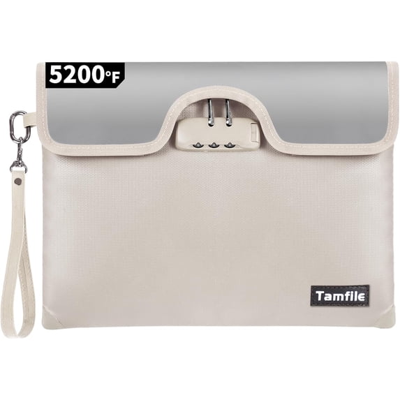 5200°F Fireproof Money Bag with Lock, Water Fireproof Document Bag with Zipper, 8 Layers Fire Insulation, Small Fireproof Safe Storage Pouch with Lock for Cash, Passport, (8.3" x 11", Beige