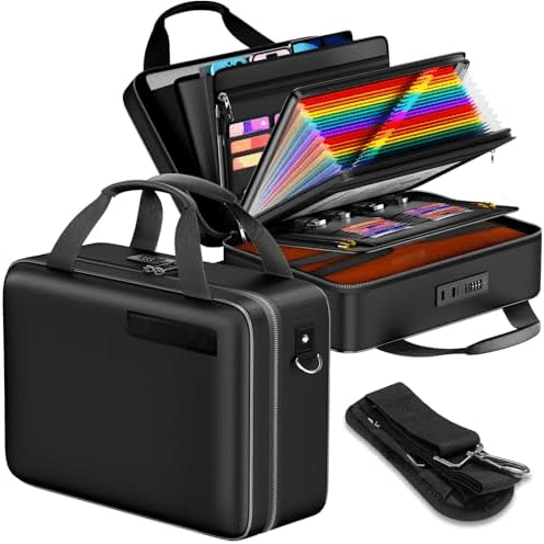 5200 Fireproof Document Box with lock, Hard-Shell Case File Organizer with 24 Pocket Accordion File Folder, Portable Safe Box with Shoulder Strap for Home Important Documents Laptop Black$$Office